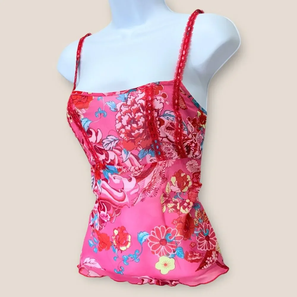 Y2k Josie Natori Floral Lace Babydoll Sheer Slip Top Size L Dainty Artsy Sexy - Picture 3 of 9